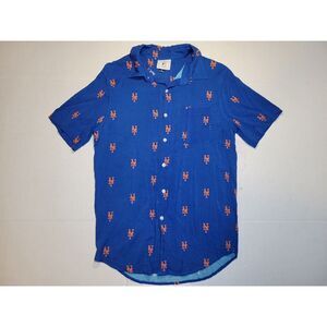 New York Mets Royal Mini Print Logo Button-Up Shirt Mens Size Small AOP MLB Blue